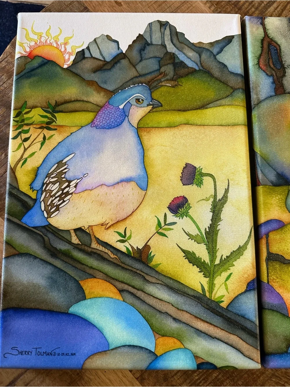 Sherry Tolman Art Canvas Prints Watercolor Art Signed # Diptych Set 15x10”